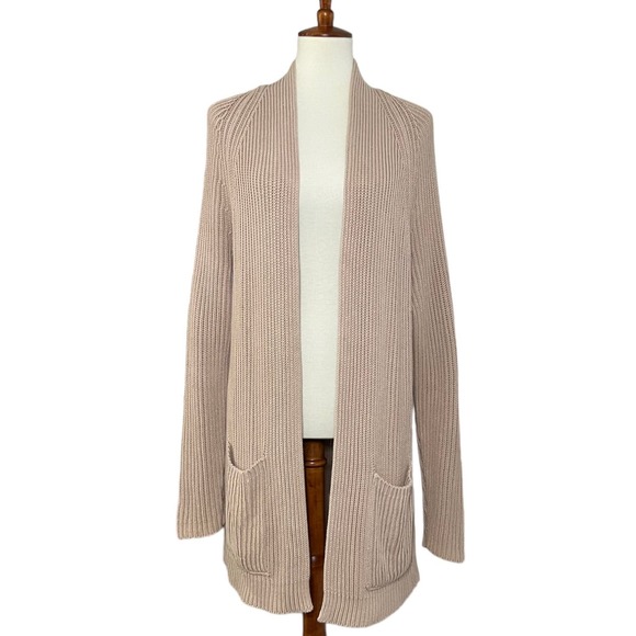 VINCE 100% Cotton Ribbed Heavy Knit Open Front Cardigan Neutral Beige Size Large - Picture 1 of 7